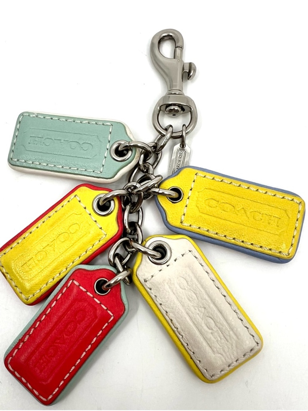 COACH Bright Leather Lozenge Multi 5-Hangtag Bag Charm Dog Leash Clip - Picture 5 of 12